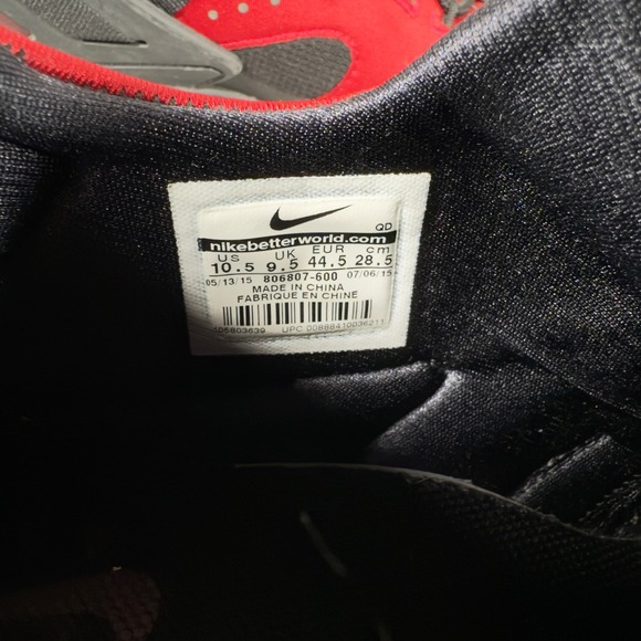 Nike Air AUTHENTICATED Huarache Mens Size 10.5 Gym Red Black Sneaker 806807-600 - Picture 6 of 10